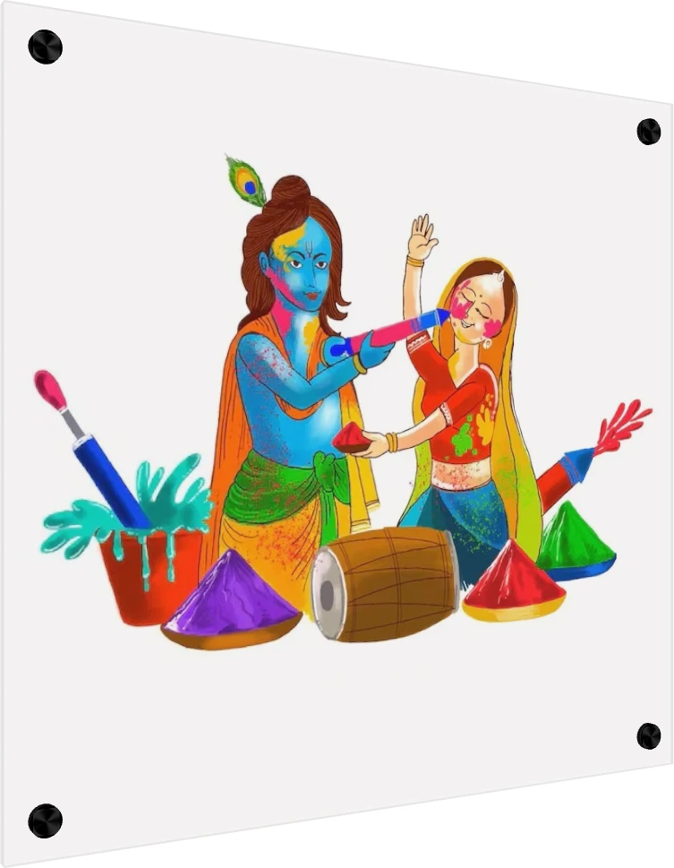 Festive Radha Krishna Holi Celebration Canvas wall art print — acrylic preview | PrintPosters.in